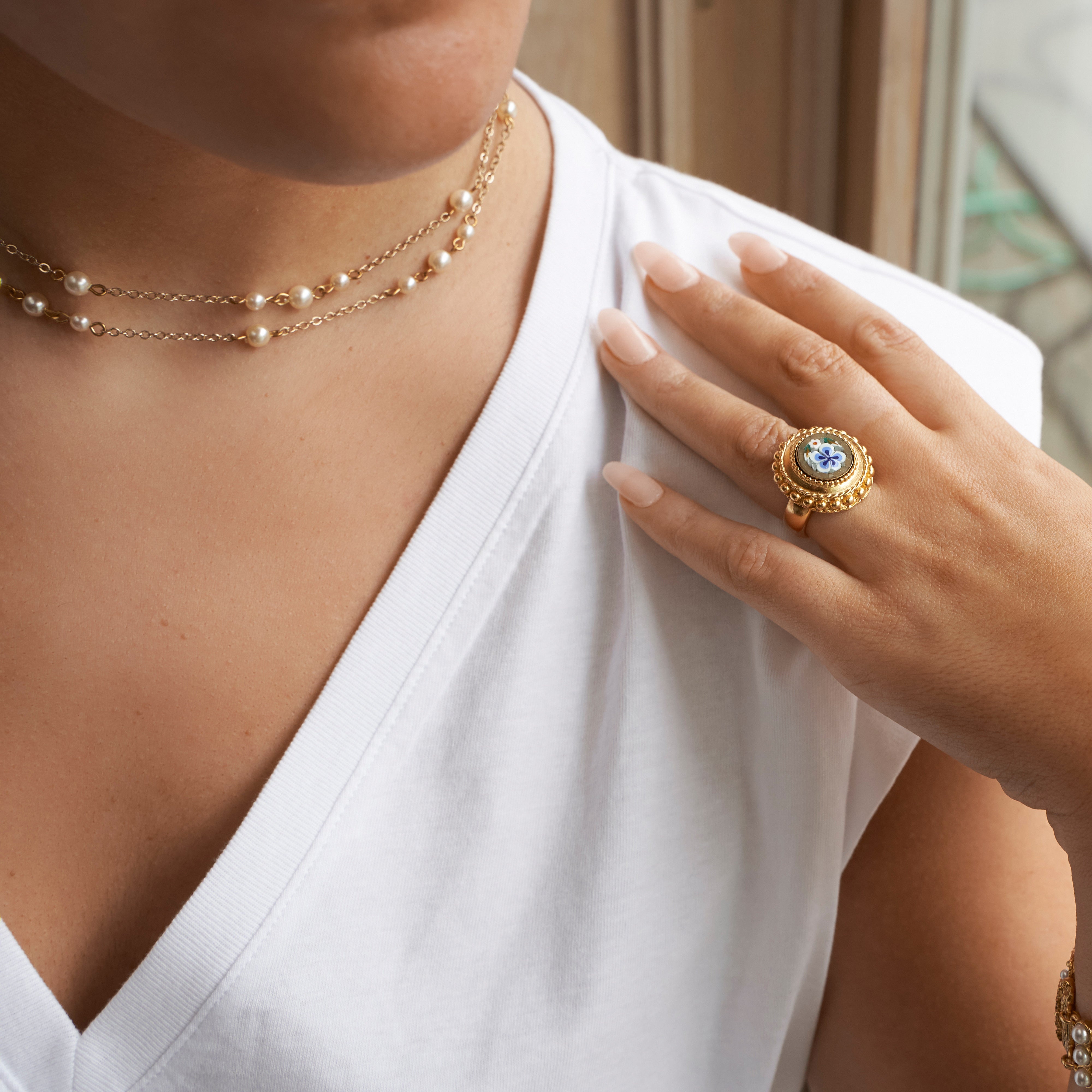 model wearing ben-amun mosaic ring
