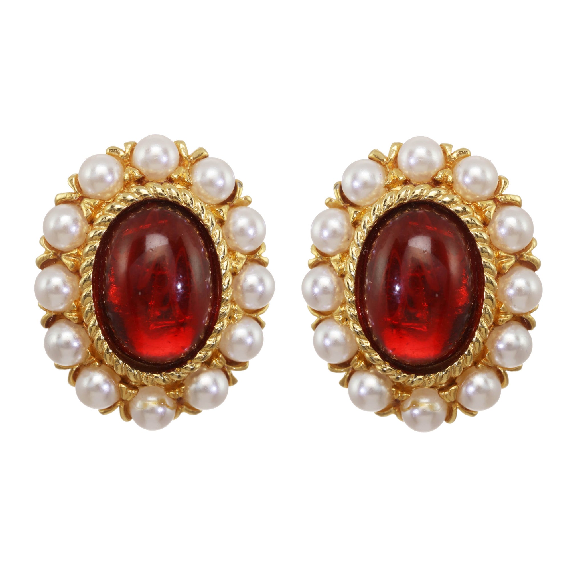 Buy The Red Tassel Earrings with Gold Oval and Crystal | JaeBee