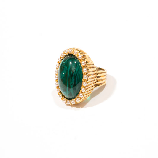 Ben-Amun cocktail ring with green czech glass stone