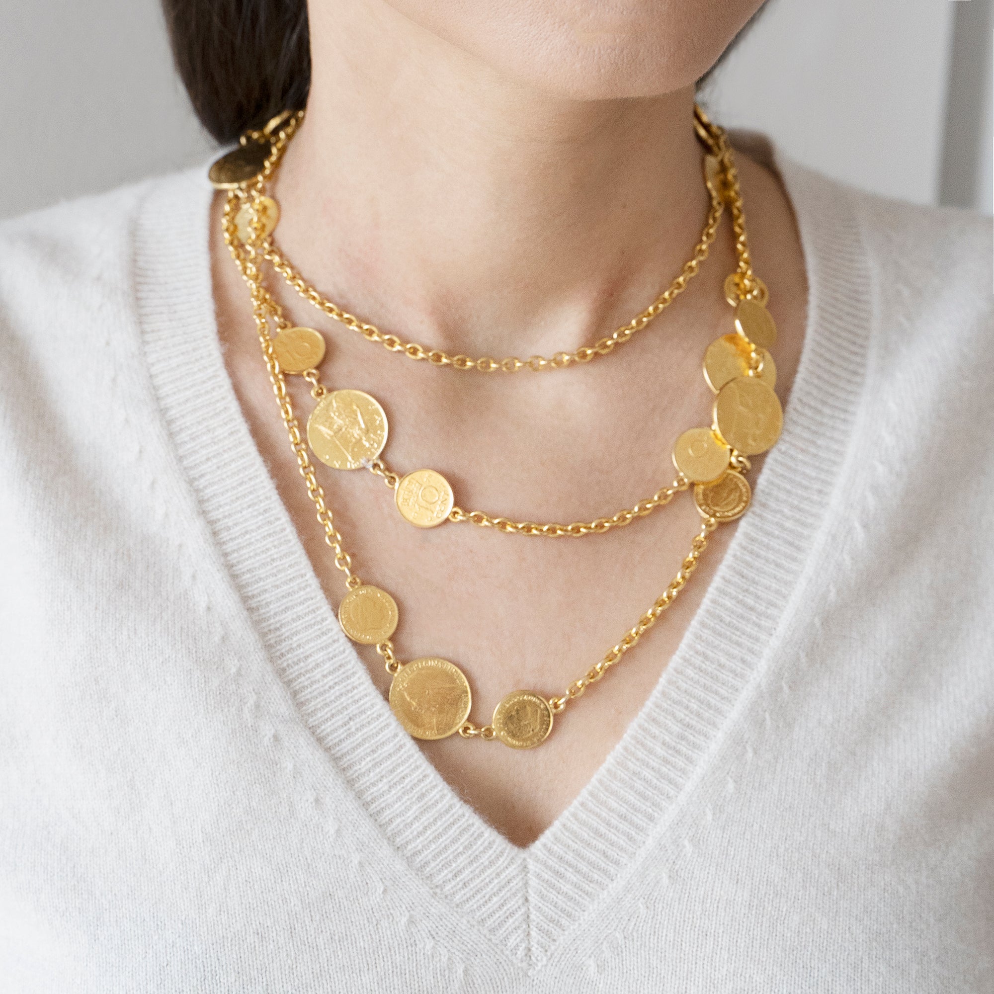 Casablanca Long Gold Coin Necklace